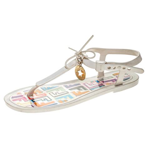 Fendi White Jelly Logo Charm Sunny Thong Flat Sandals Size 36.